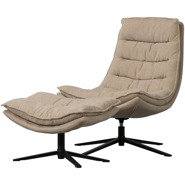 Woood Draaifauteuil Kube met hocker naturel
