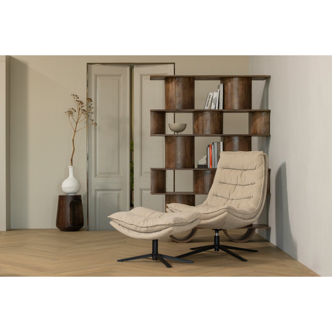Woood Draaifauteuil Kube met hocker naturel