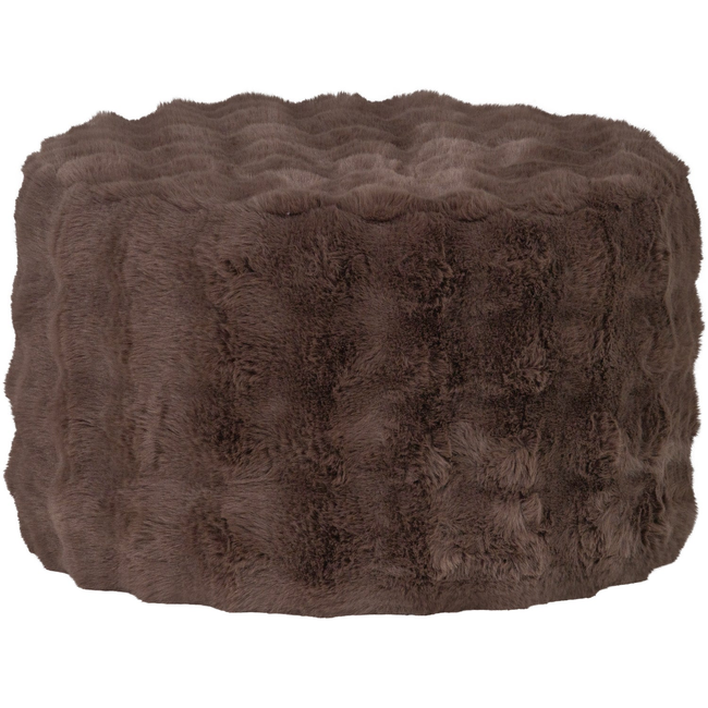 Woood Poef Olven laag fluffy stof bruin