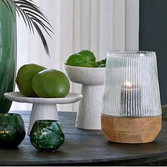 Light en Living Windlicht Ø22x30 Cm MINAS glas Rib helder+hout naturel Light en Living Windlicht Ø22x30 Cm MINAS glas Rib helder+hout naturel