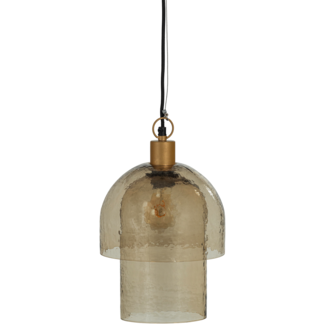 Woood Gigi hanglamp dubbele kap gehamerd glas naturel