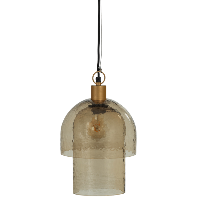 Woood Gigi hanglamp dubbele kap gehamerd glas naturel