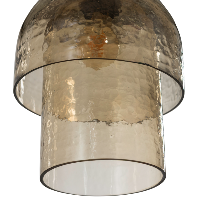 Woood Gigi hanglamp dubbele kap gehamerd glas naturel