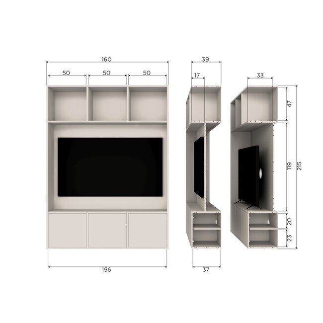 Woood Meggy tv opbergkast 160 cm grenen dust [fsc]
