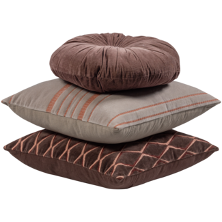 Woood Aziz kussens velvet bruin/naturel - set van 3
