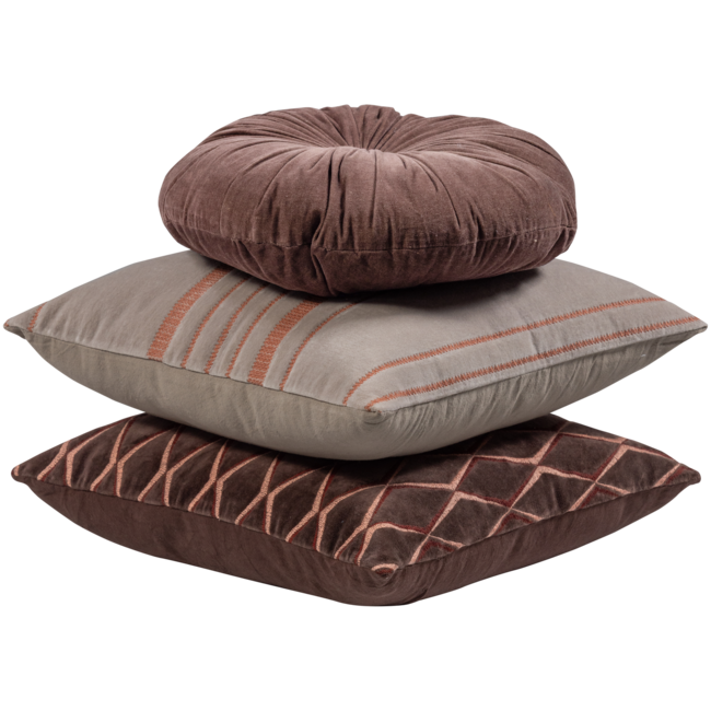 Woood Aziz kussens velvet bruin/naturel - set van 3