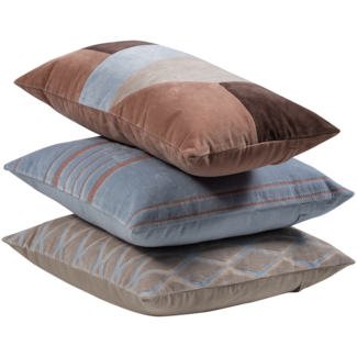 Woood Laon kussens velvet naturel/blauw - set van 3