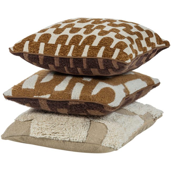 Woood Fayden kussens chenille bruin/naturel - set van 3