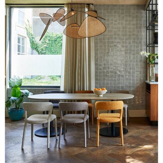 Woood Tablo eettafel ovaal vingerlas 220x90cm pebble grey/zwart [fsc]