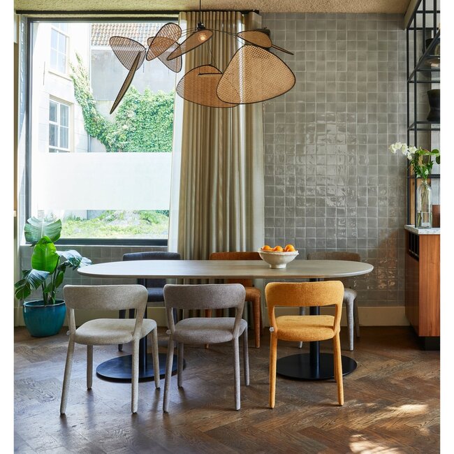 Woood Tablo eettafel ovaal vingerlas 220x90cm pebble grey/zwart [fsc]
