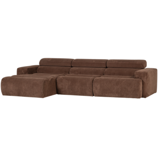 Woood Novi chaise longue bank links ribstof mokkabruin