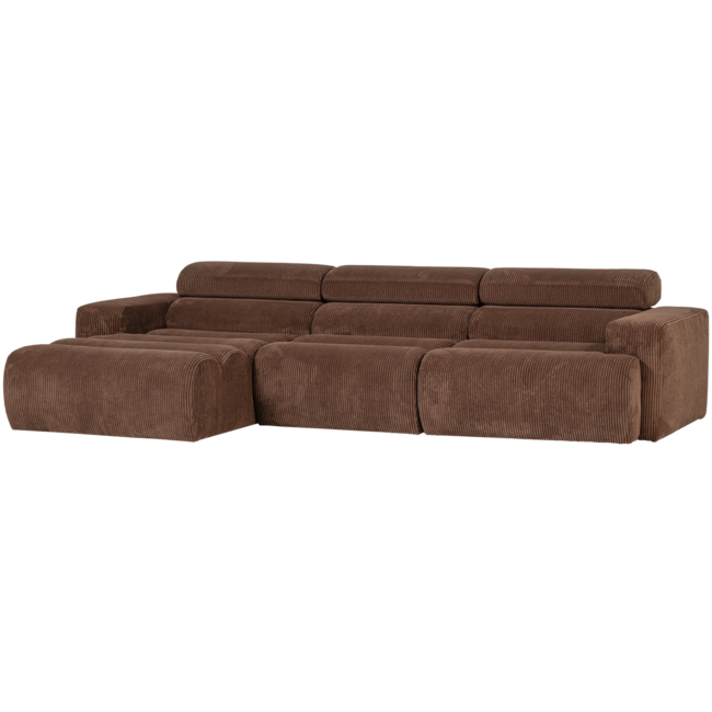 Woood Novi chaise longue bank links ribstof mokkabruin