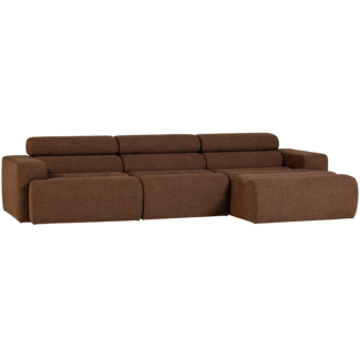 Woood Novi chaise longue bank rechts boucle mokkabruin