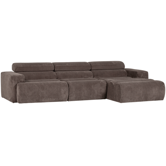 Woood Novi chaise longue bank rechts ribstof grijsbruin