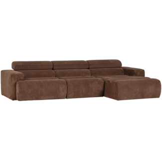 Woood Novi chaise longue bank rechts ribstof mokkabruin