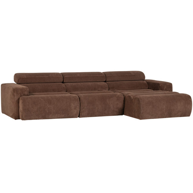 Woood Novi chaise longue bank rechts ribstof mokkabruin