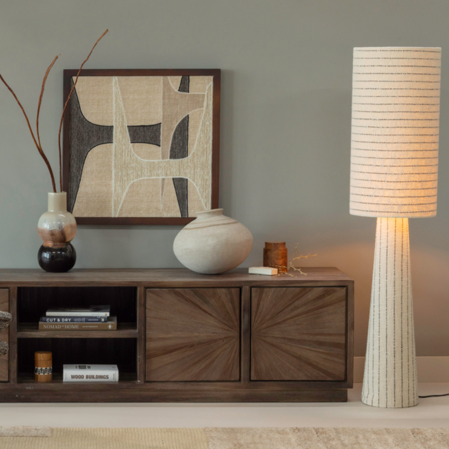 Woood Loft vloerlamp metaal/boucle naturel met strepen 130xo30cm