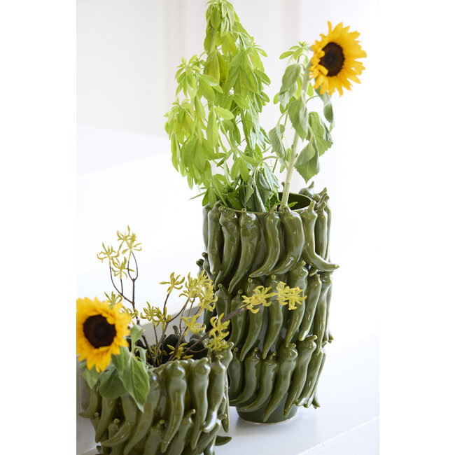 Light en Living Vaas deco 25,5x24,5x20,5 cm PEPPER keramiek donker groen