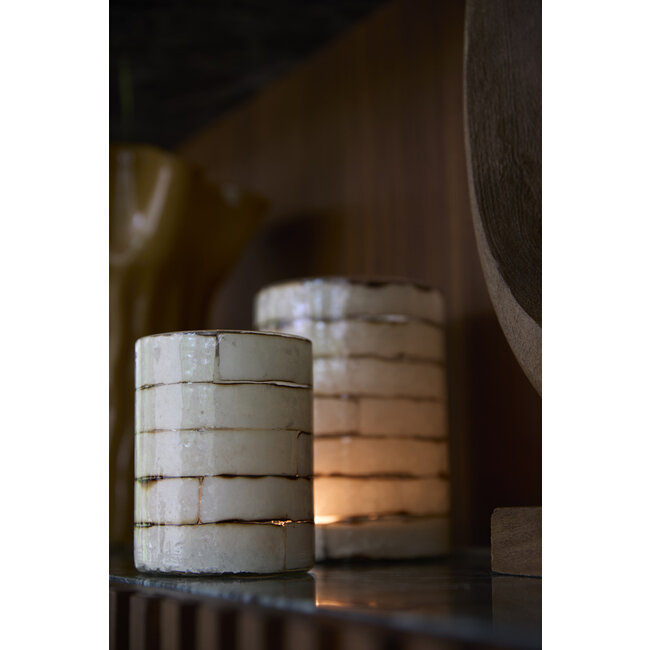Light en Living Theelicht Ø14x20 cm DRONERI glas helder+Crème