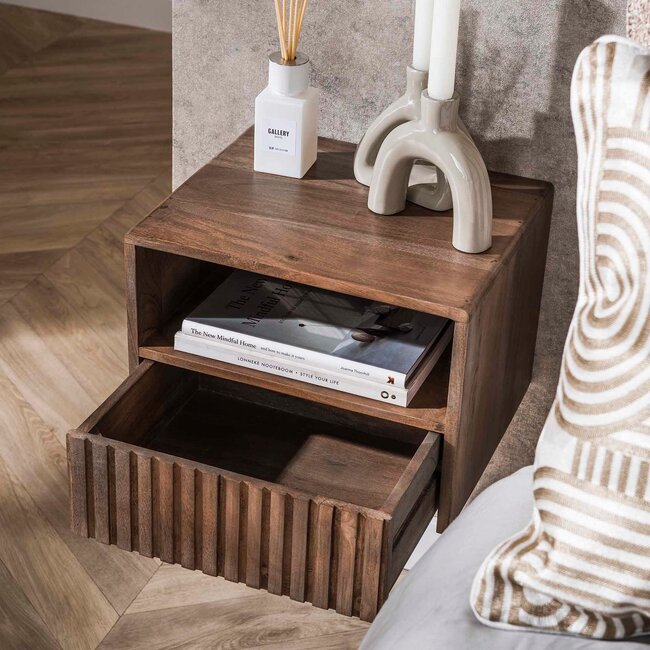WoonStijl Nachtkastje Carve open vak met 1 lade - set van 2