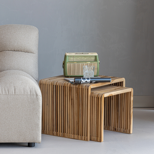 Woood Jasmijn Bijzettafel Recycled Teak Naturel - Set Van 2