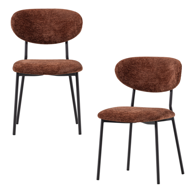 Woood Kjeld Eetkamerstoel Chenille Structuur Bruin