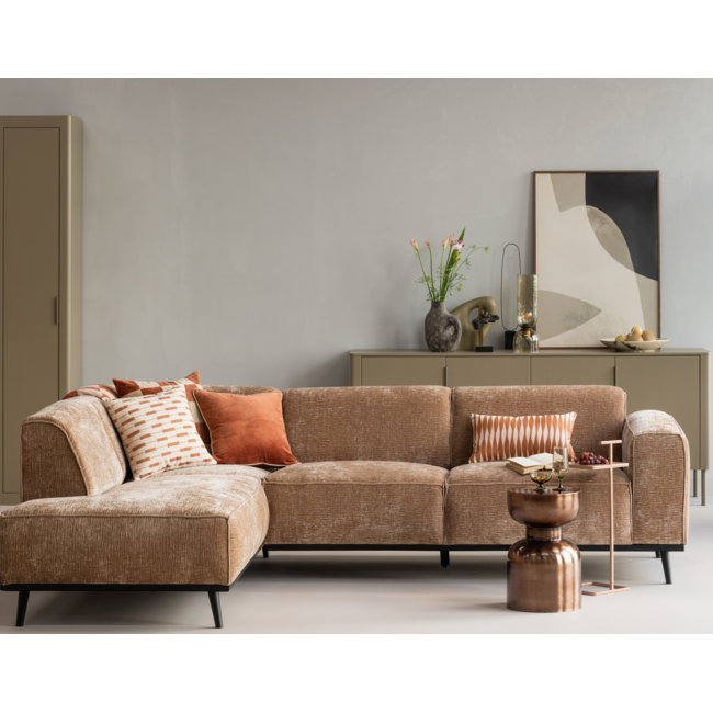 Woood Statement Hoekbank Links Chenille Velvet Perzikroze