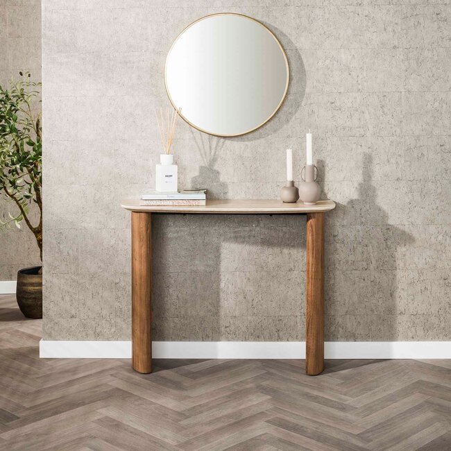 WoonStijl Hal-/kaptafel Romano Curvo Keramiek travertin