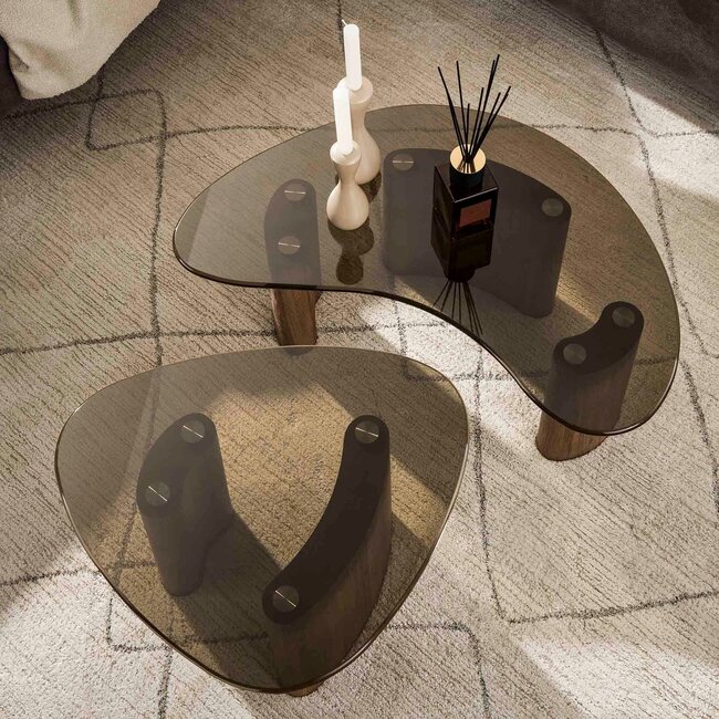 WoonStijl Salontafel Tinto organisch set van 2 salontafels met brons glas