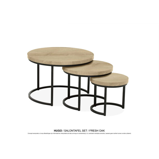 WoonMax Set van 3 salontafels Hugo met stalen onderstel