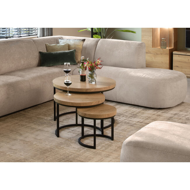 WoonMax Set van 3 salontafels Hugo met stalen onderstel