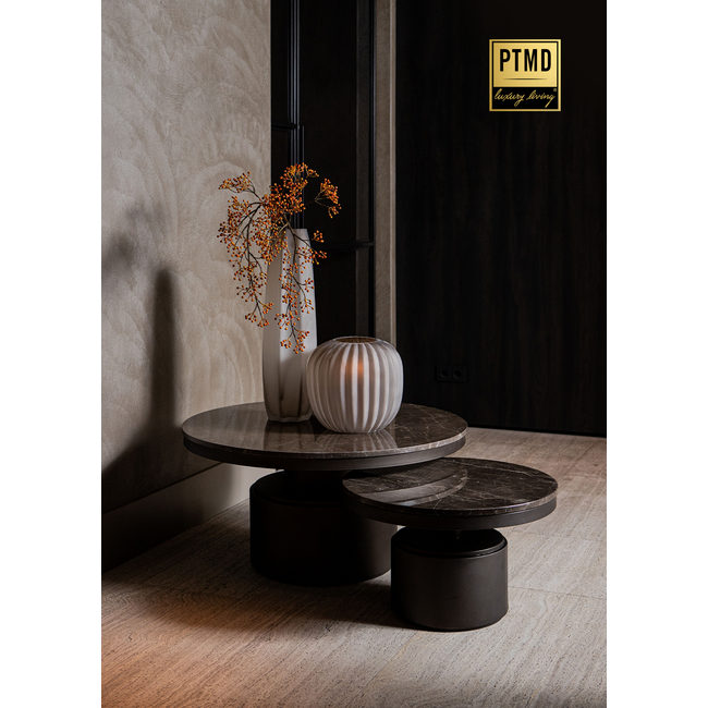 PTMD Salontafel Bregt laag Ø 60 bruin marmer met grijs onderstel