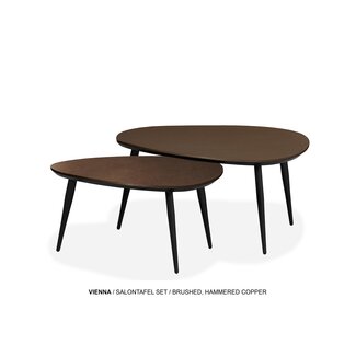 WoonMax Salontafel Vienna set van 2 L - lamulux geborsteld gehamerd koper