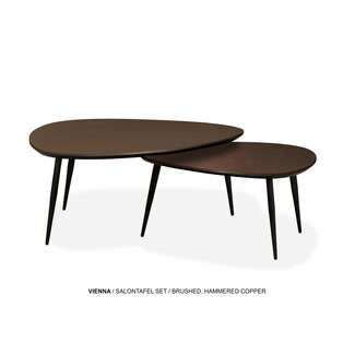 WoonMax Salontafel Vienna set van 2 XL - lamulux geborsteld gehamerd koper