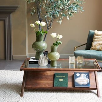 Light en Living Salontafel 112x70x41 cm YUKI acacia hout donker bruin+glas