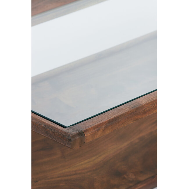 WoonMax Salontafel 112x70x41 cm YUKI acacia hout donker bruin+glas