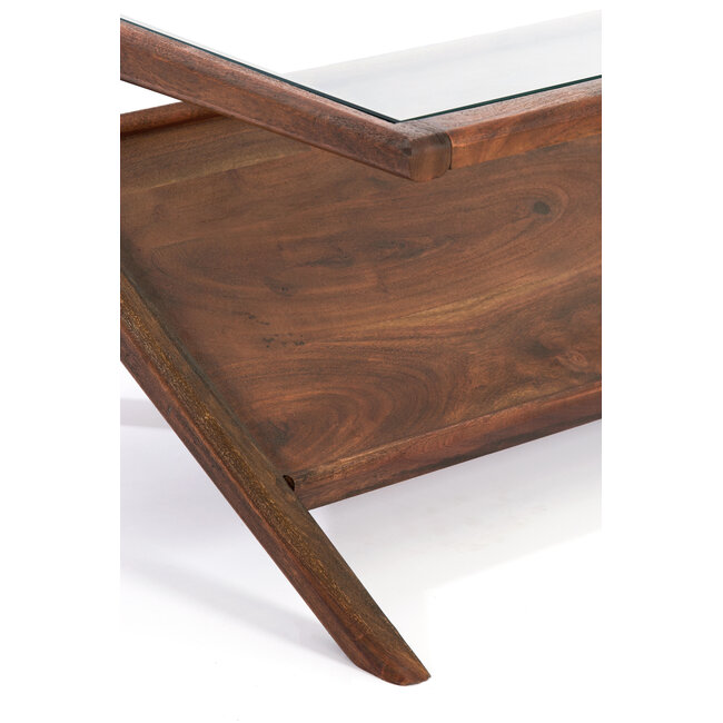 Light en Living Salontafel 112x70x41 cm YUKI acacia hout donker bruin+glas