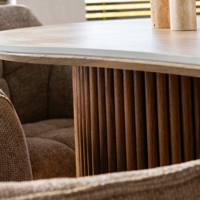 WoonStijl Eettafel Romano niervormig 215cm / 3D keramiek travertin