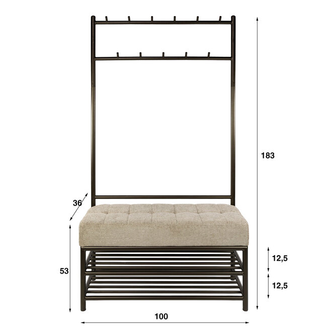 WoonStijl Garderobebank Luno 6+5 haken bruin