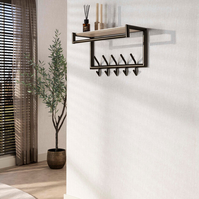 WoonStijl Kapstok Terra roede en hoedenplank 2x5 haken 65cm
