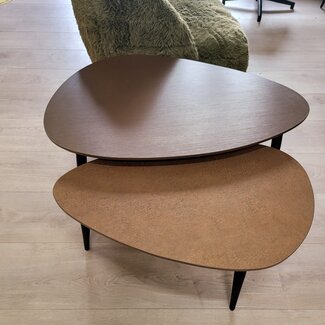 WoonMax Salontafel Vienna set van 2 XL - lamulux geborsteld gehamerd koper