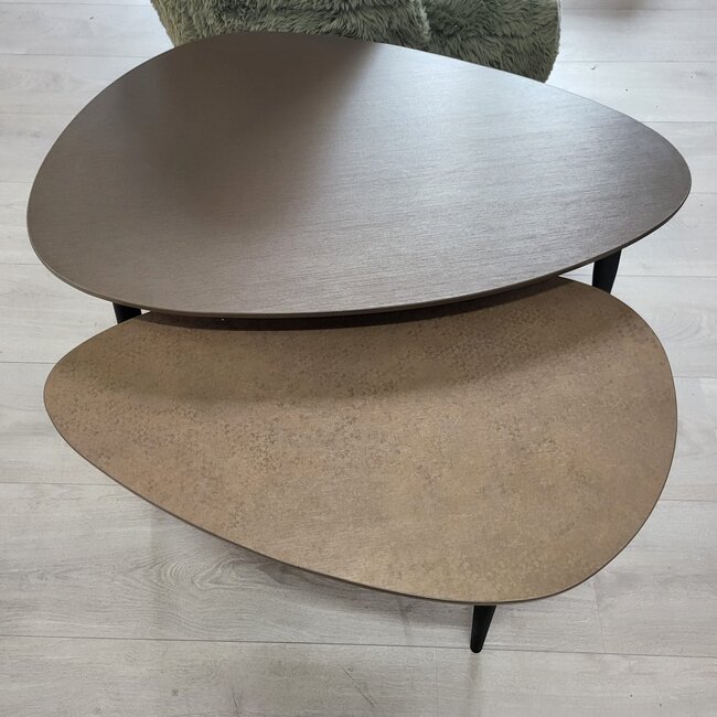 WoonMax Salontafel Vienna set van 2 XL - lamulux geborsteld gehamerd koper