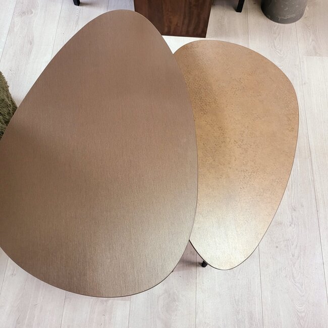 WoonMax Salontafel Vienna set van 2 L - lamulux geborsteld gehamerd koper