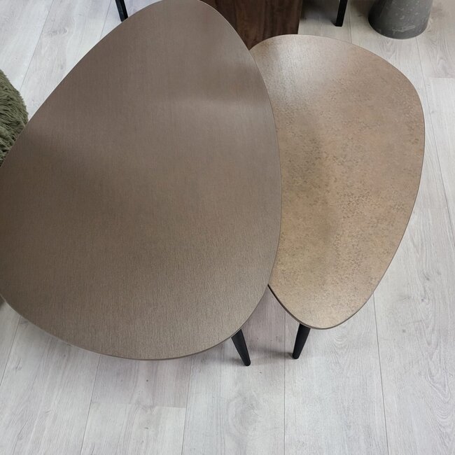 WoonMax Salontafel Vienna set van 2 L - lamulux geborsteld gehamerd koper