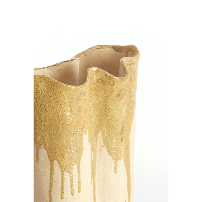 Light en Living Vaas deco 12x9,5x30 cm FLOVILLA keramiek crème+olijf groen