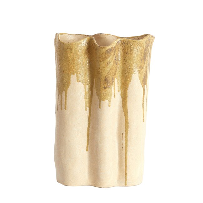 Light en Living Vaas deco 26x14x40 cm FLOVILLA keramiek crème+olijf groen