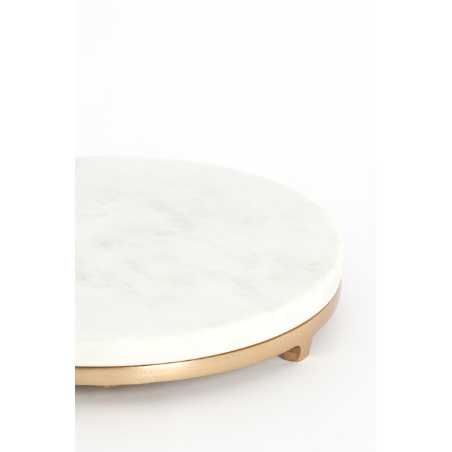 Light en Living Bijzettafel Ø26x76 cm LEDA marmer wit+antiek brons