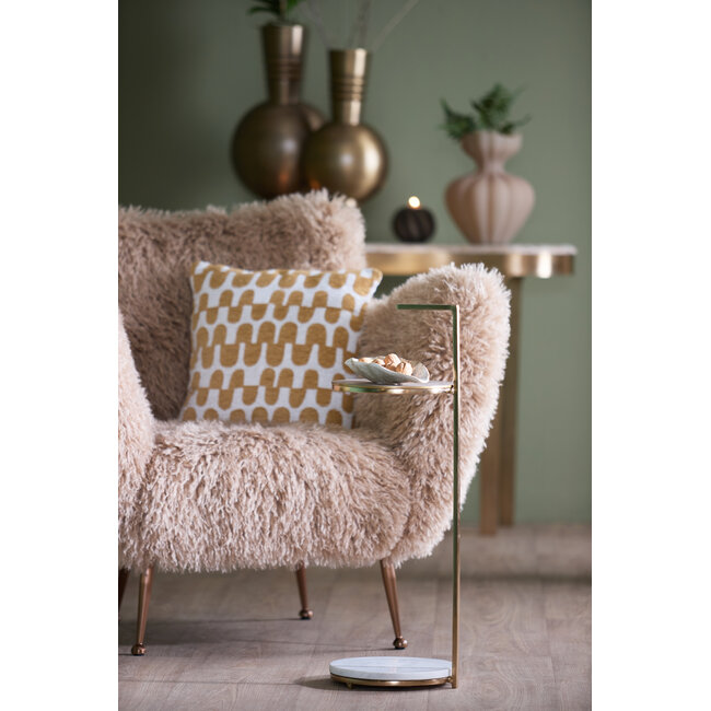 Light en Living Bijzettafel Ø26x76 cm LEDA marmer wit+antiek brons