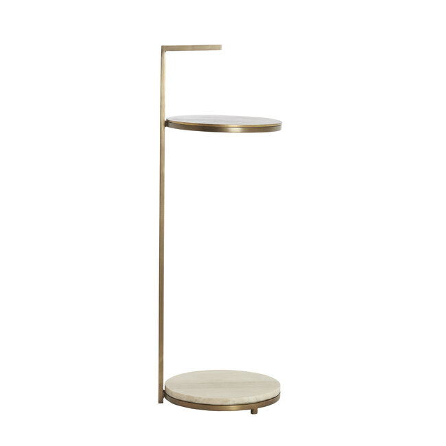 Light en Living Bijzettafel Ø26x76 cm LEDA marmer zand-grijs+d bruin-brons