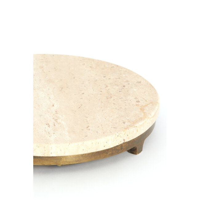 Light en Living Bijzettafel Ø26x76 cm LEDA travertin zand+donker bruin-brons